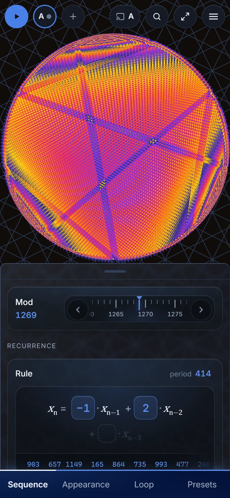 Pisano on an Android phone, a drawing above the recurrence controls
